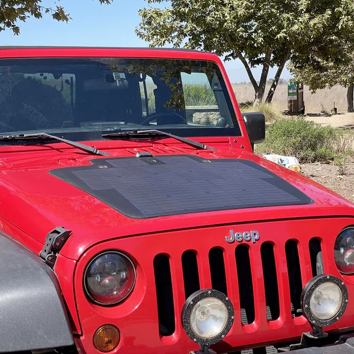 Jeep Wrangler JK Lensun 105W Hood Flexible Solar Panel COMPLETE KIT