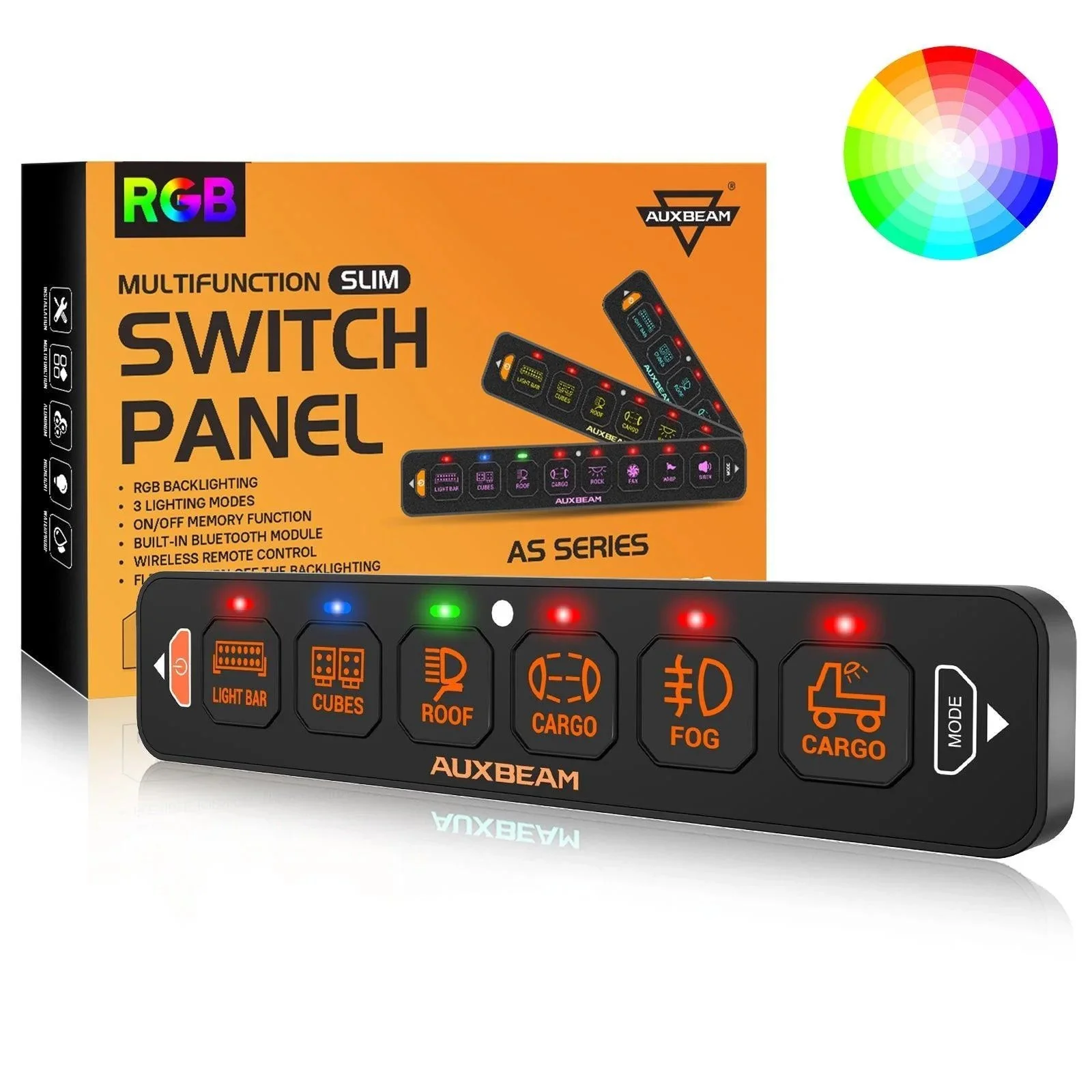 Auxbeam - AS Series 6 Gang RGB Slim Switch Panel with Toggle/ Momentary/ Pulsed Mode (Copy)