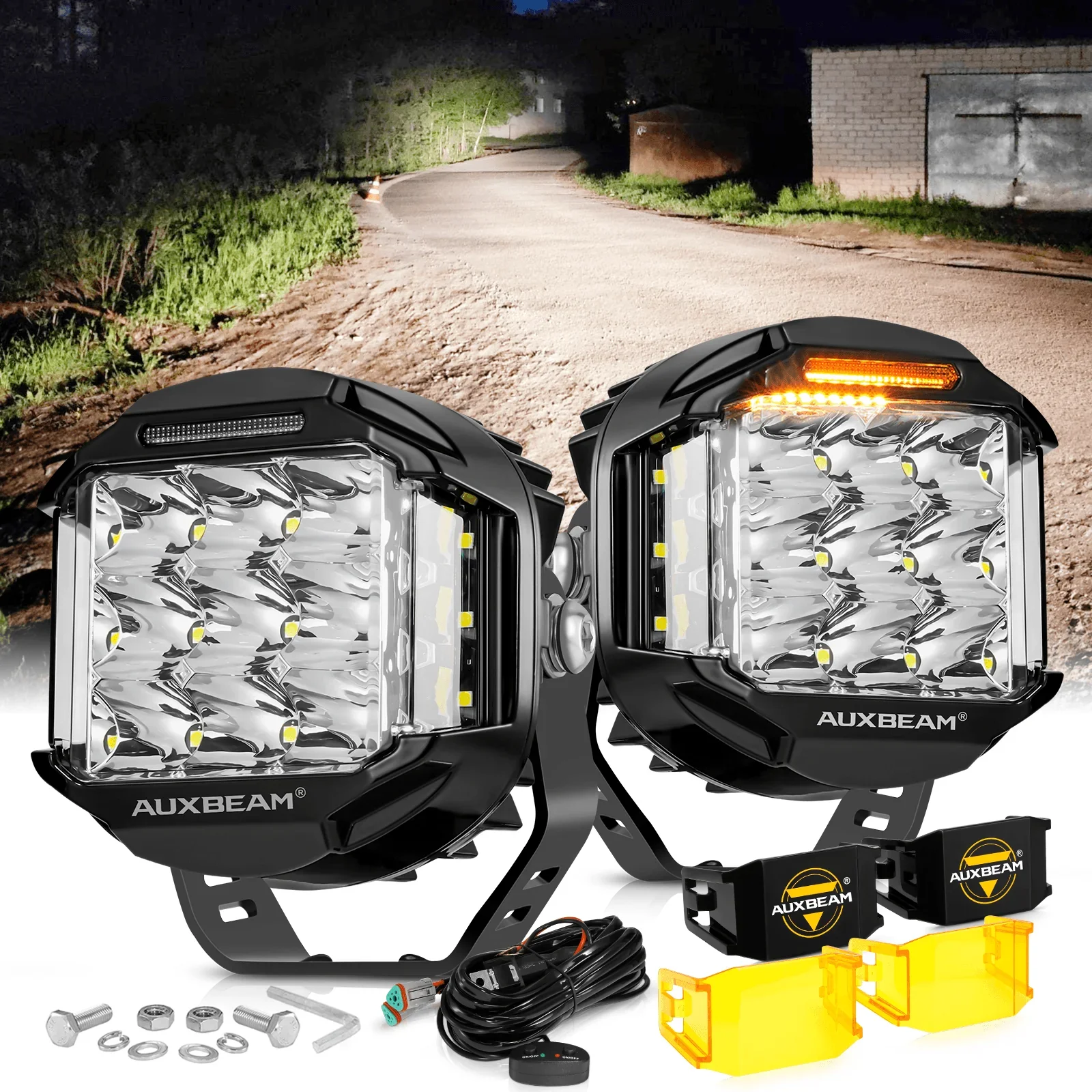 V-MAX Series | 5 Inch 168W 16440LM Spot Beam Side Shooter LED Round Pod Lights with Amber DRL