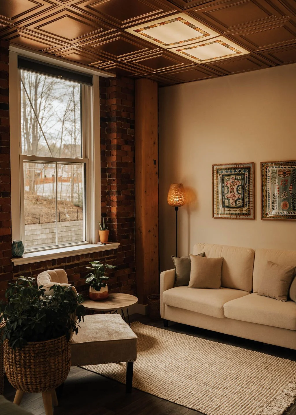 Welcoming seating area in Kristie LaRocca's office, providing a comfortable space for clients before energy healing, intuitive readings, and Reiki sessions.