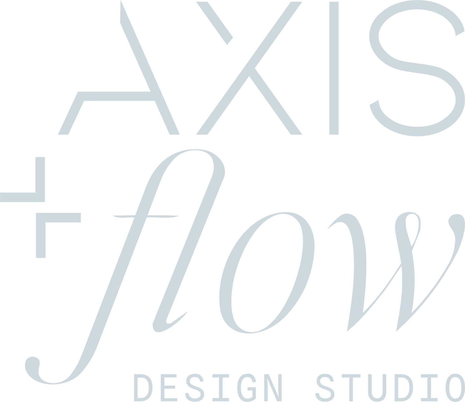 Logo for Axis + Flow Design Studio in light gray text on black background.