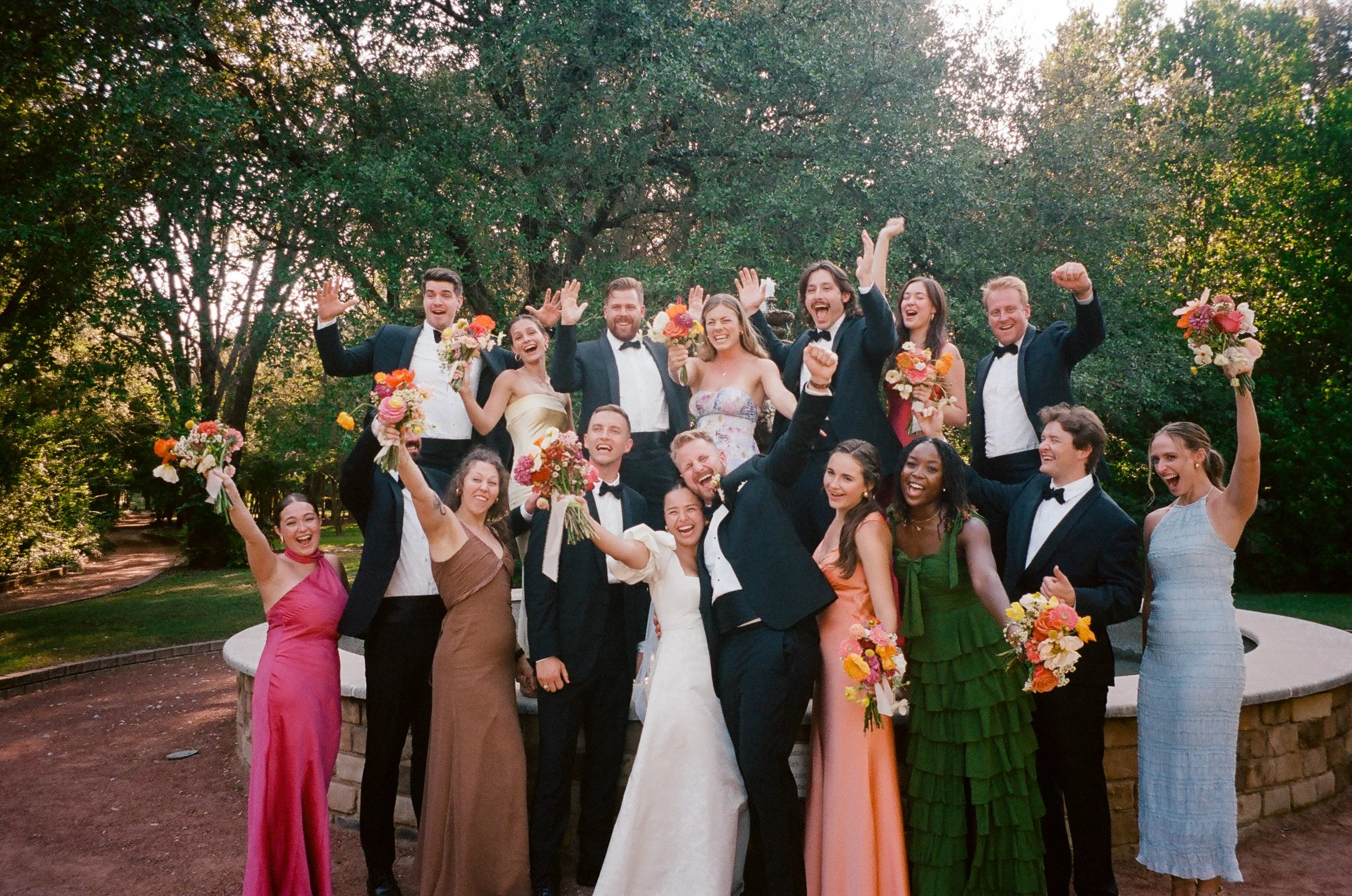 Joyful outdoor wedding day at Clark Gardens