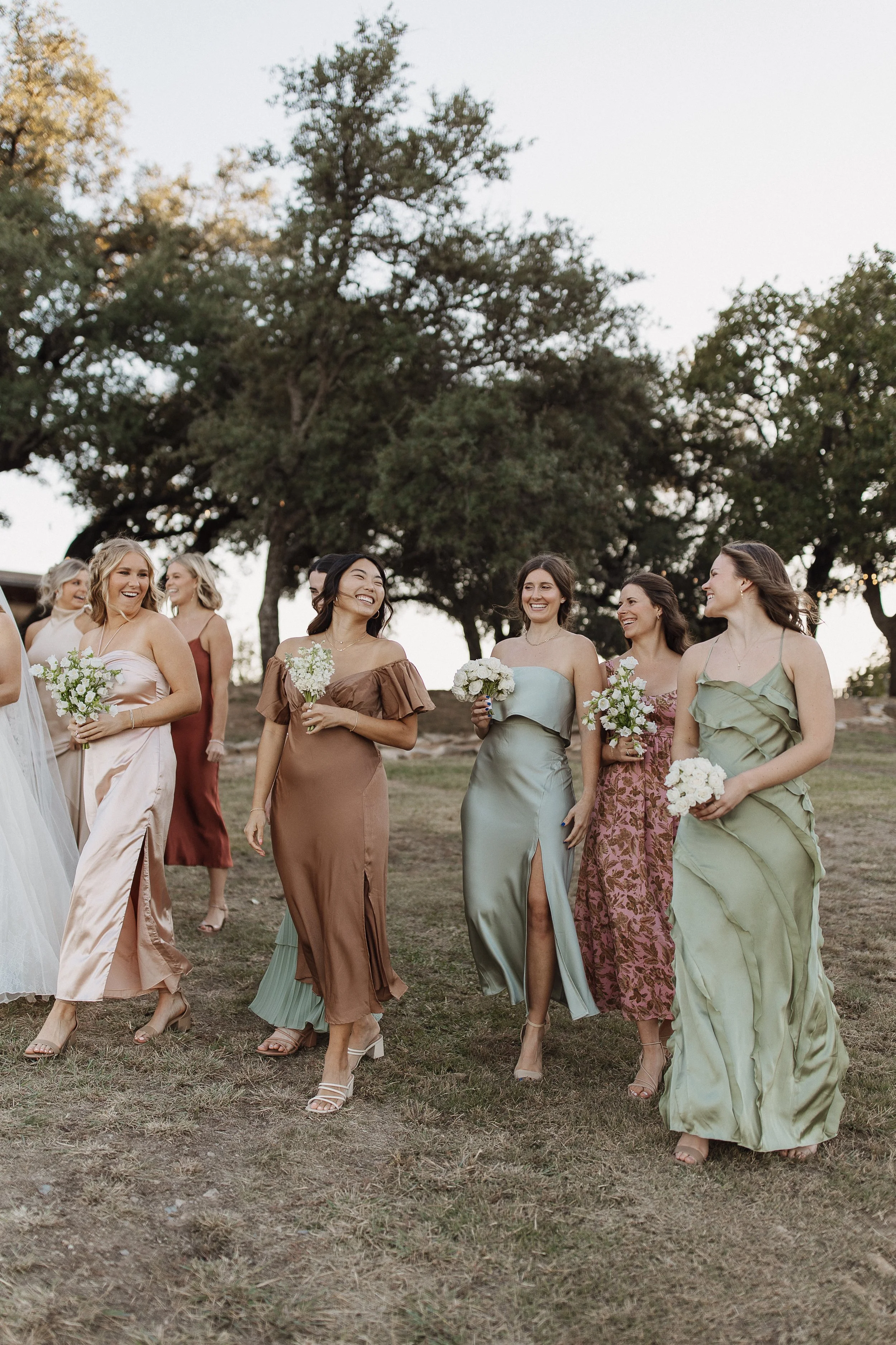 Neutral and warm-toned bridesmaid dresses