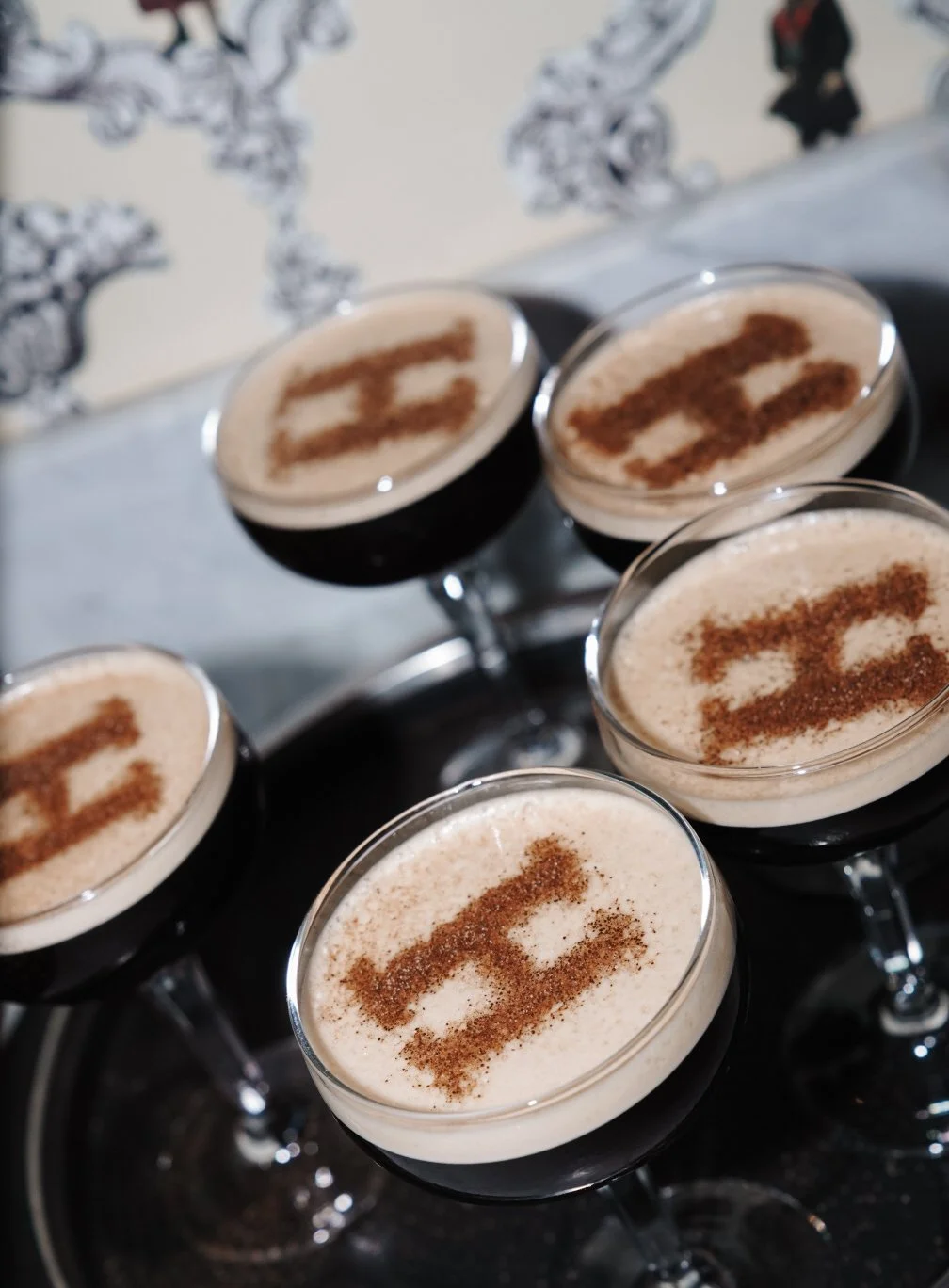 Custom espresso martinis at Dallas, Texas rehearsal dinner