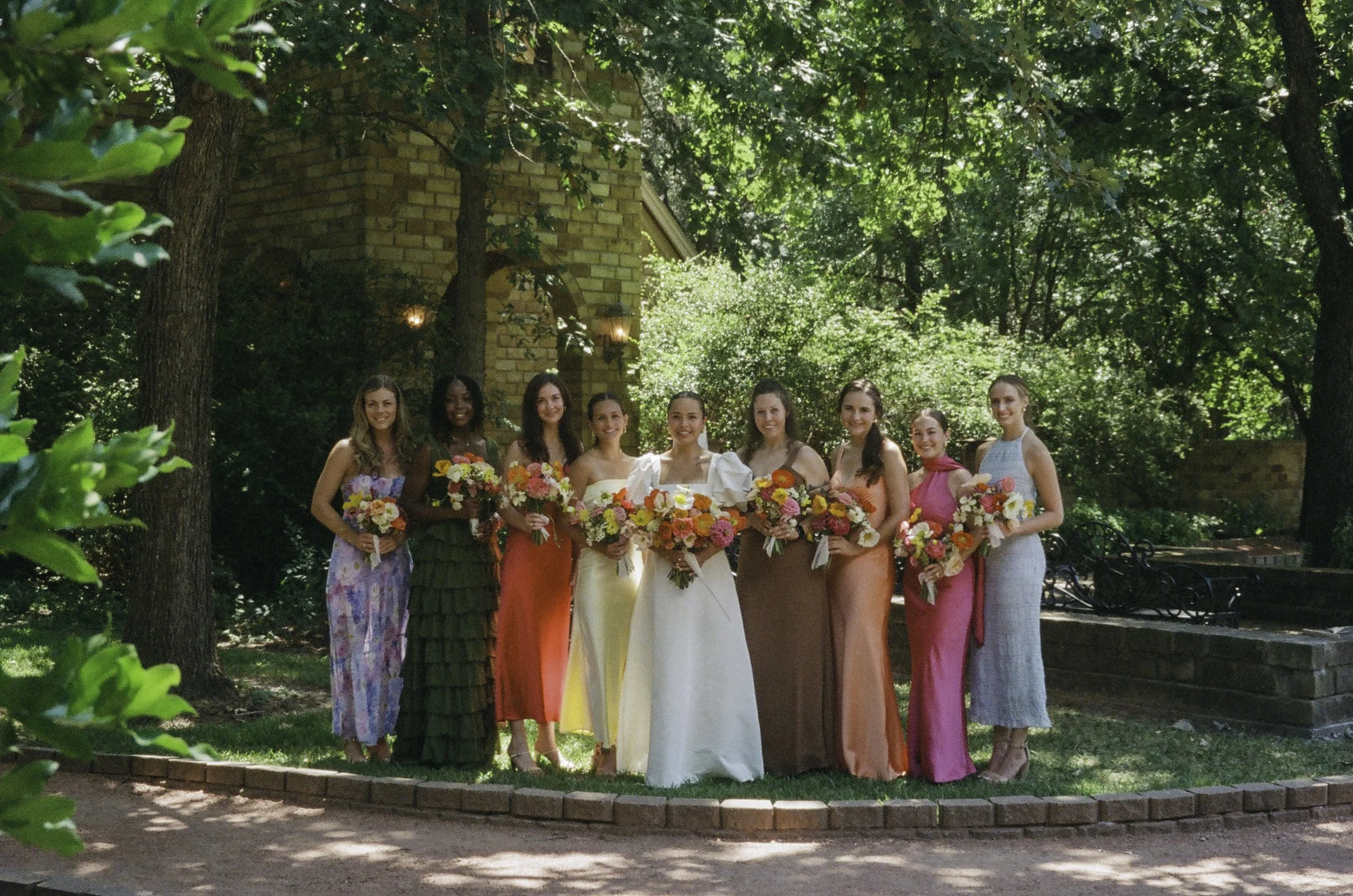 Colorful bridesmaid theme at Clark Gardens