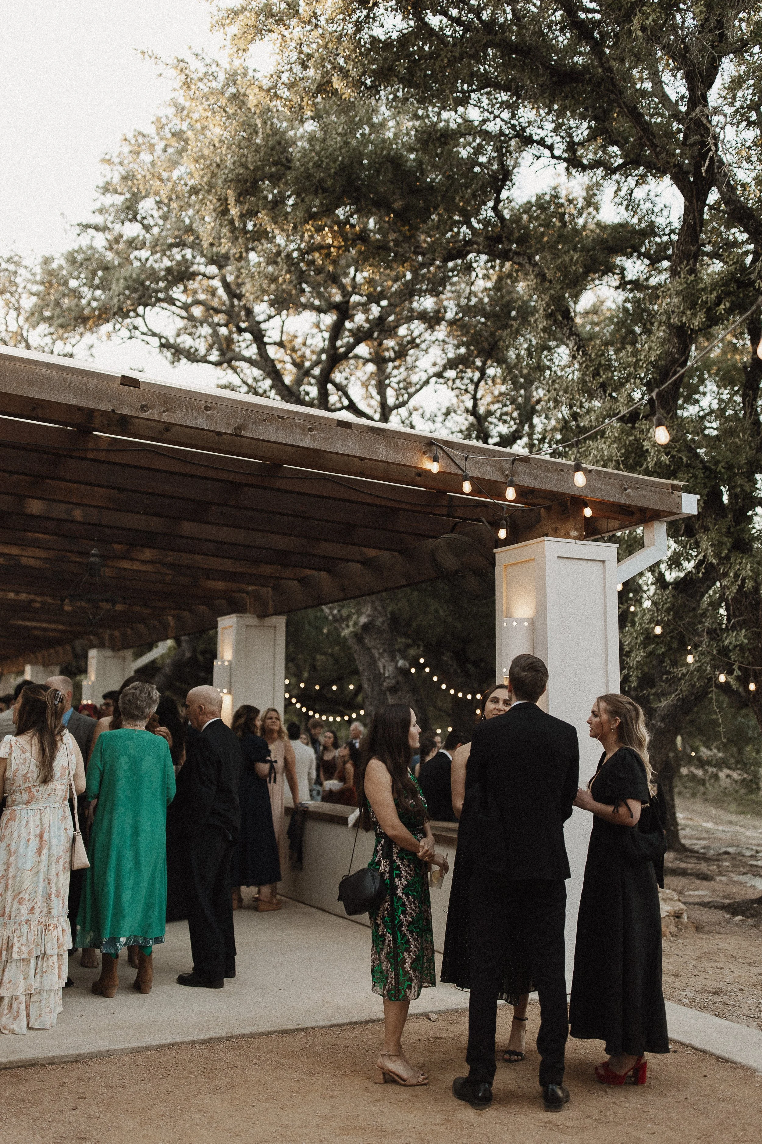 Cocktail hour at Lazy S. Hacienda wedding in October