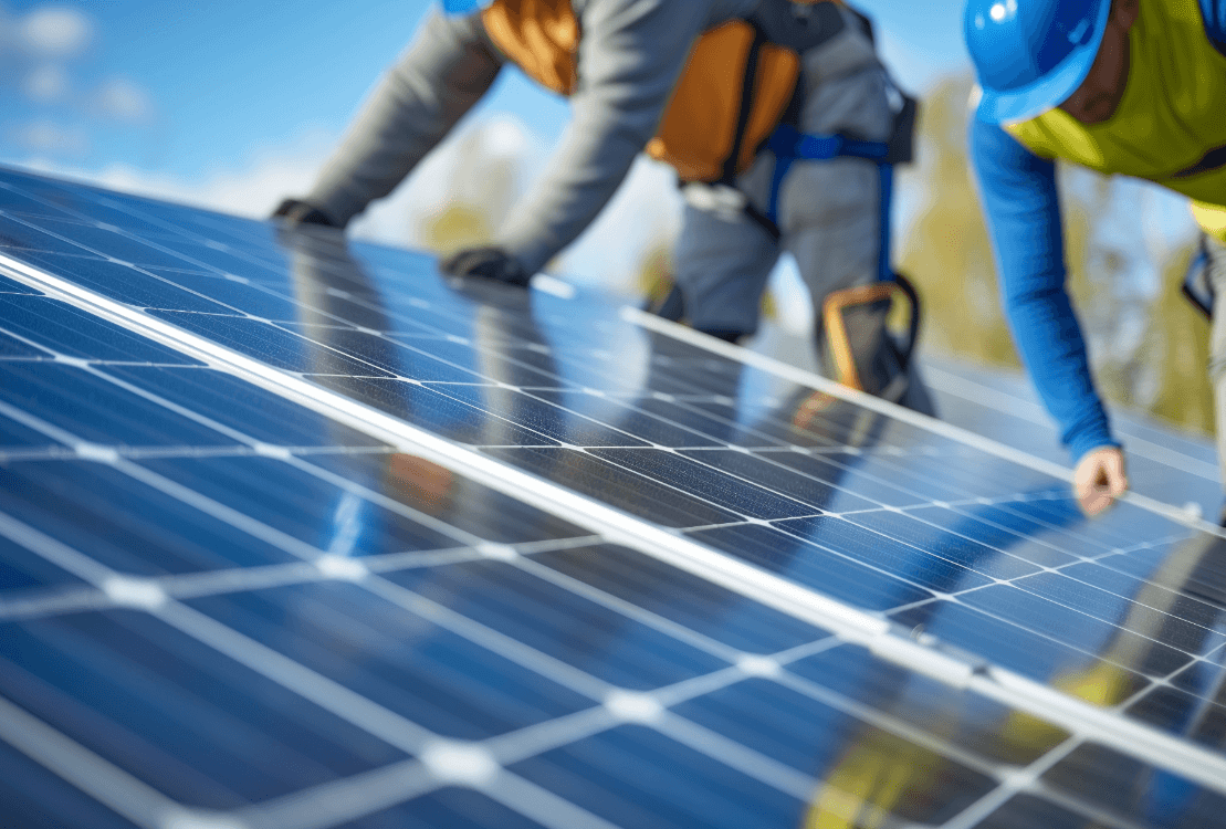 Solar panels being professionally installed