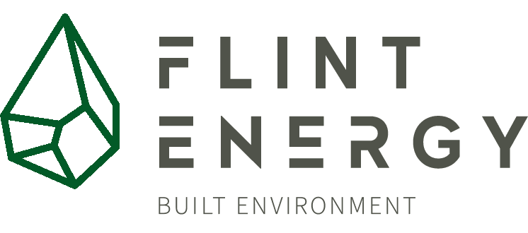 Flint Energy logo with green geometric leaf design and black text reading "Flint Energy Built Environment"