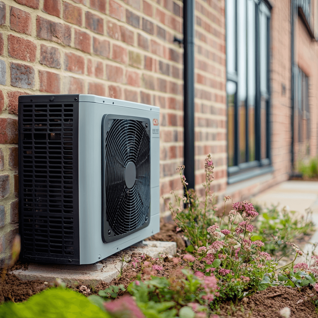 air source heat pump outside new build house