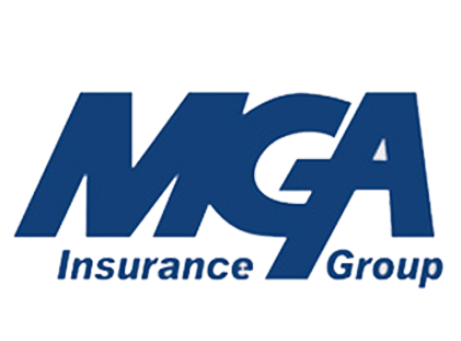 Logo of MGA Insurance Group featuring bold blue letters M, G, and A with the words Insurance Group underneath.