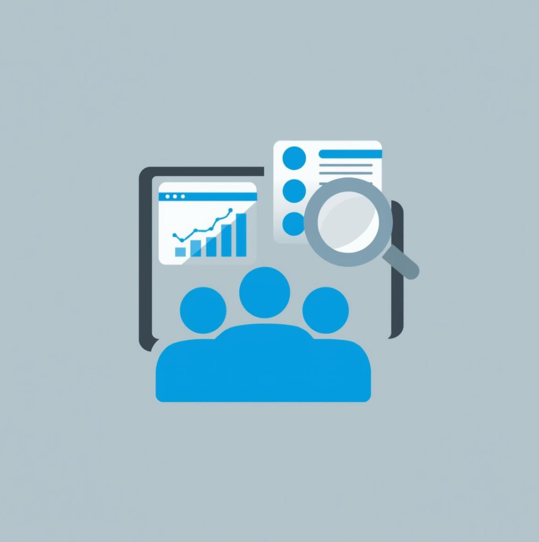 Illustration de graphiques et d'icônes de personnes, représentant l'analyse de données ou de statistiques.