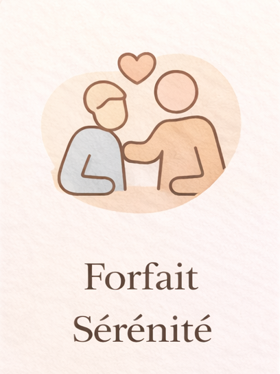 Illustration minimaliste de deux personnes se tenant la main avec un cœur au-dessus, symbole de paix et de sérénité.