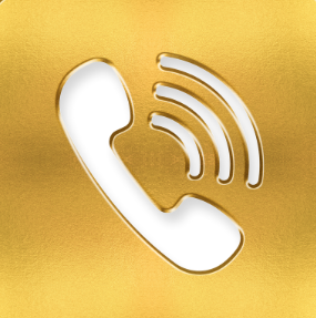 Icône d'un téléphone avec des ondes de signal sur un fond doré.