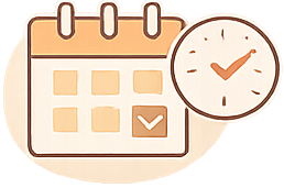 Calendrier avec une coche et une horloge pour l'organisation