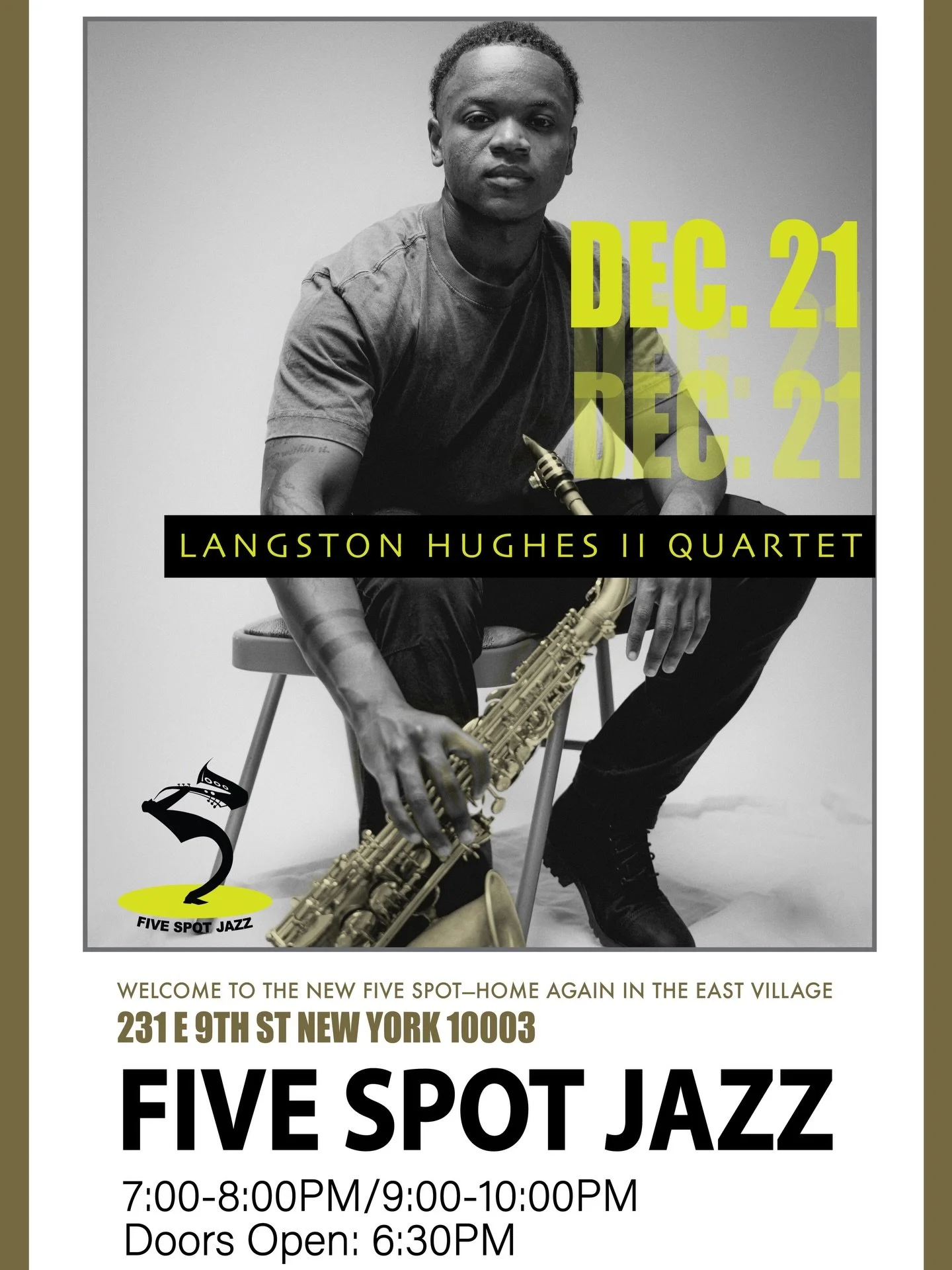 Very excited to play the newly reopened @fivespotjazz in the East Village this Sunday, December 21st! 🙌🏾

I&rsquo;ll be joined by the amazing @theewillhill3 on piano, @eytan.bass on bass, and @tdiorjackson on drums. Come enjoy some great food, musi
