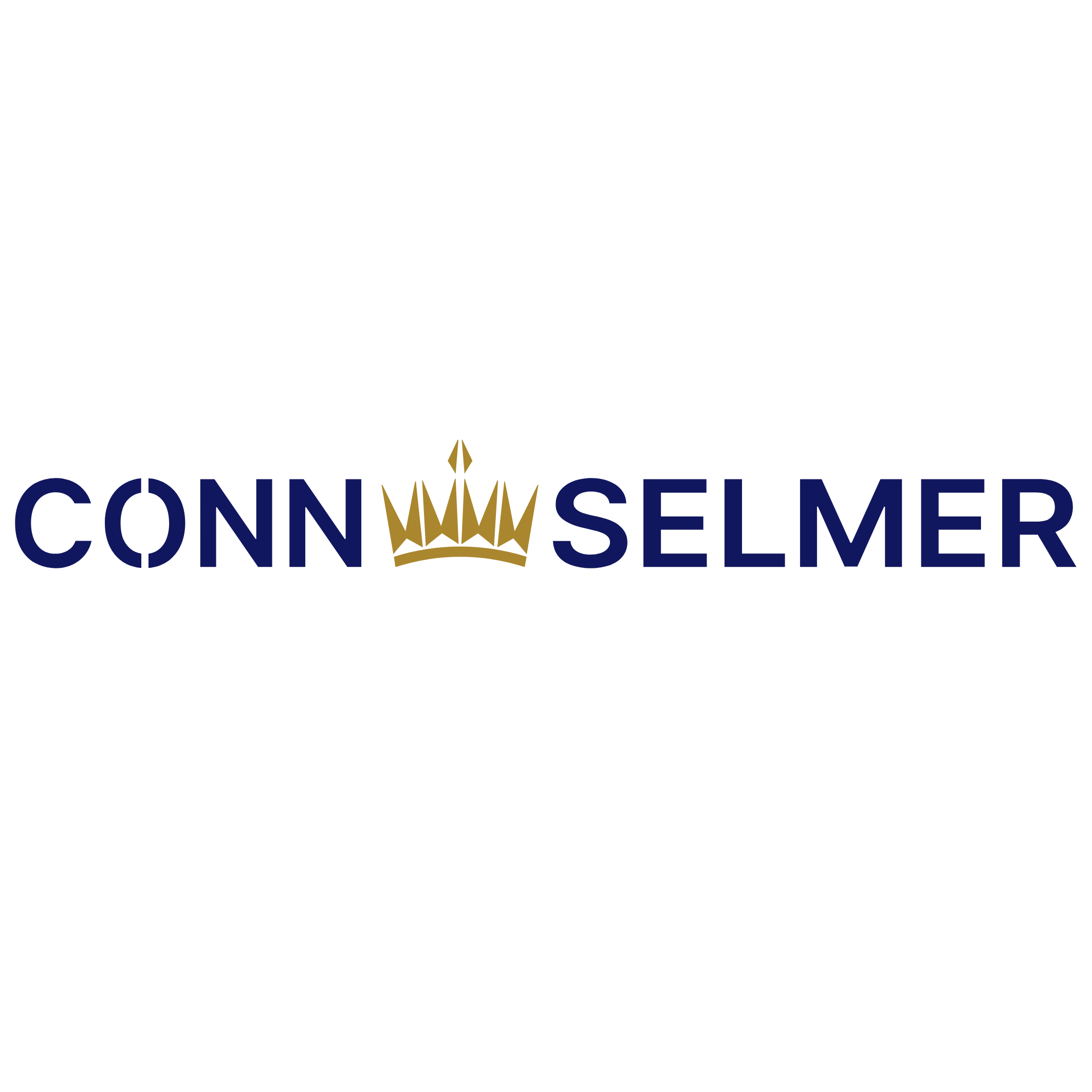 Logo with the name 'CONNIE SELMER' in dark blue letters, with a gold crown replacing the letter 'O' in 'CONNIE'.