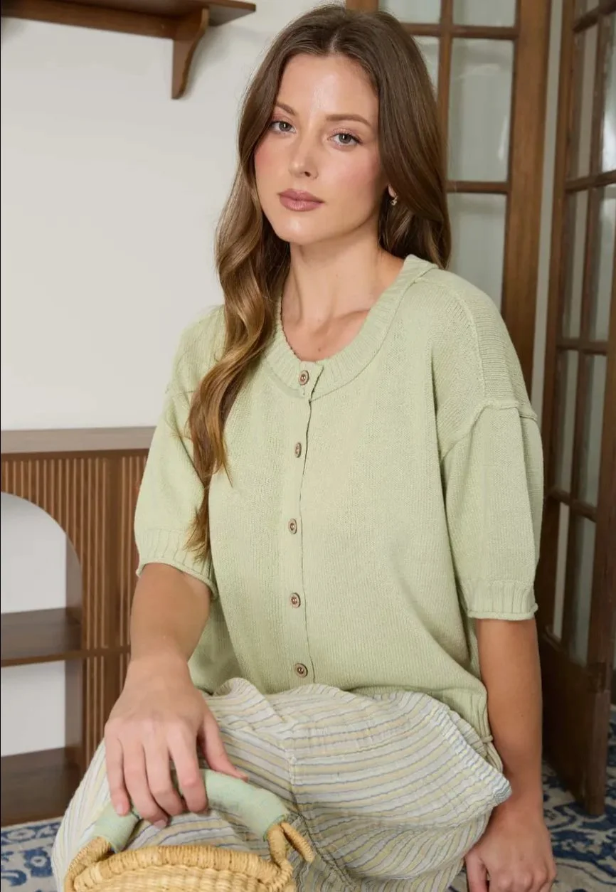 Raw Edge Short Sleeve Knit Cardigan