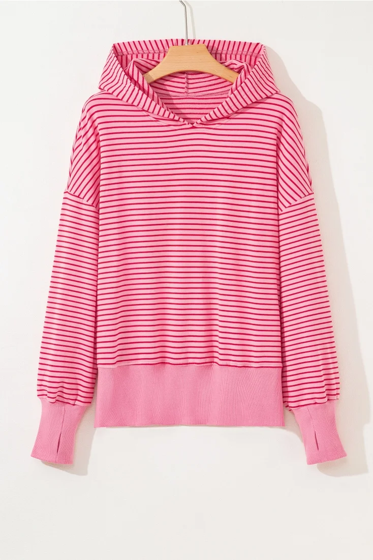 66Stripe Thumbhole Side Slits Loose Fit Hoodie (S-XL)