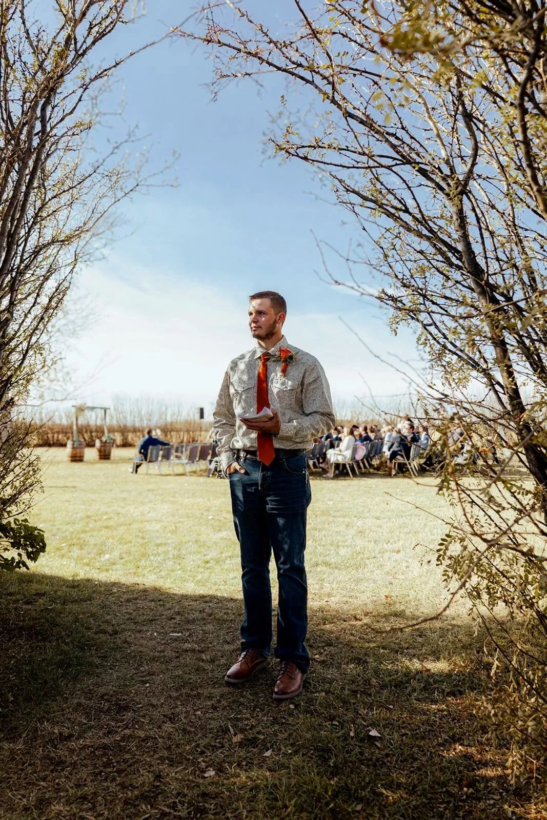 Archway of trees at upscale farm wedding venue near Calgary Alberta, Open Country Farm Event Centre Outdoor Spaces