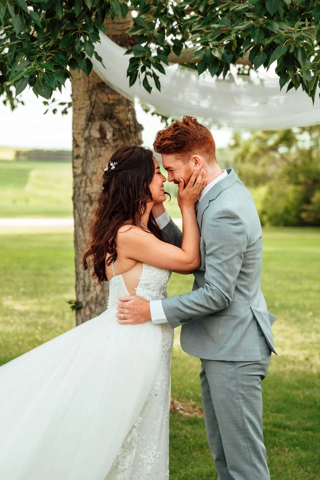Top modern farmhouse outdoor wedding venue Alberta | Best ceremony space open sky prairie near Calgary | Award winning farmhouse wedding rental Central Alberta
