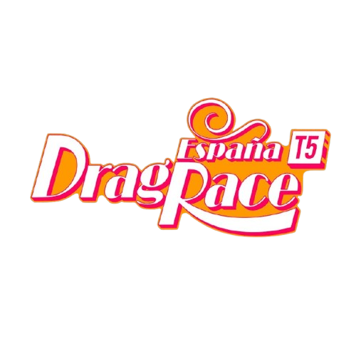 Logotipo de Drag Race España T5 con letras en rojo, rosa y amarillo en estilo llamativo