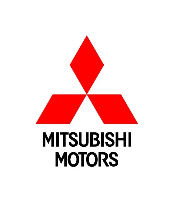 Logotipo de Mitsubishi Motors con el símbolo rojo y el nombre en letras negras.