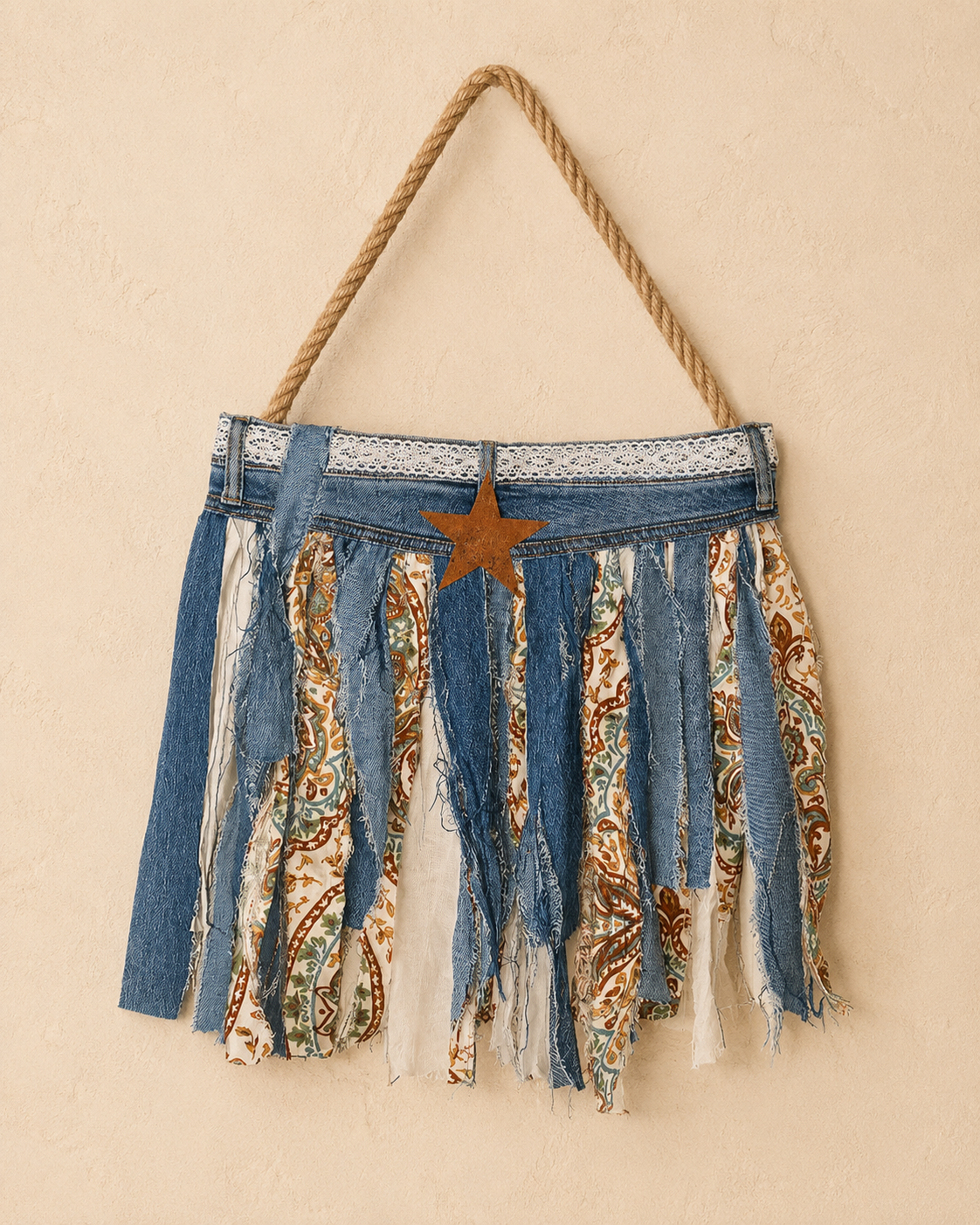 Rustic Denim & Paisley Wall Hanging