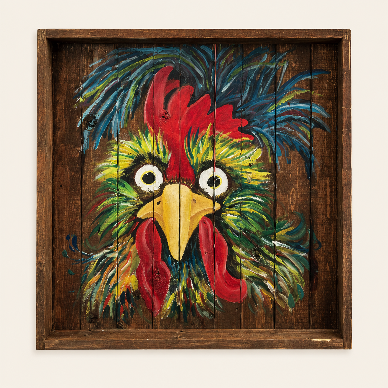 SOLD -Whimsical Rustic Rooster Wall Art on Reclaimed Wood