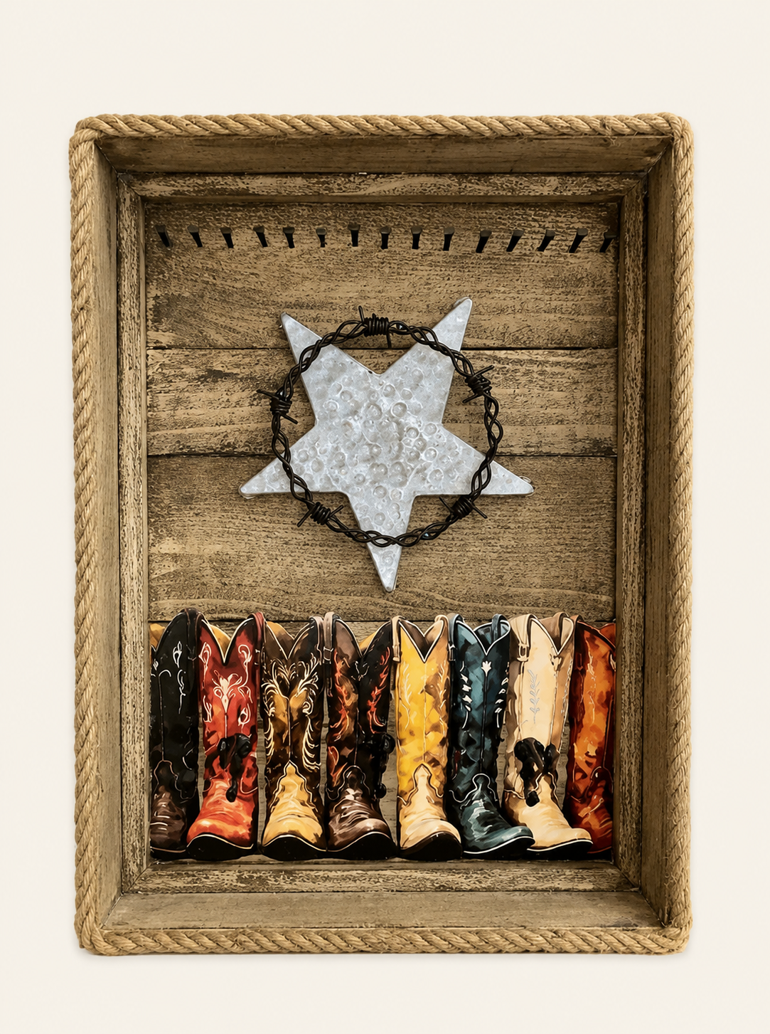 Western Cowgirl Boot & Lone Star Barbed Wire Jewelry Stand Wall Decor