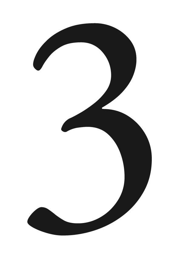 Large gray number 3 on a black background.