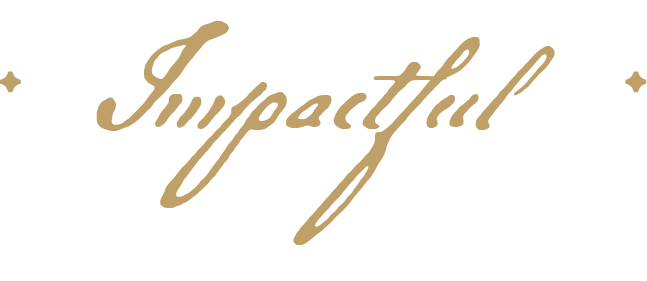 The word 'Impactful' written in cursive on a black background.