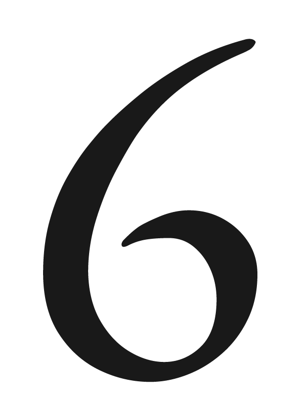 Large black number 6 on a black background.