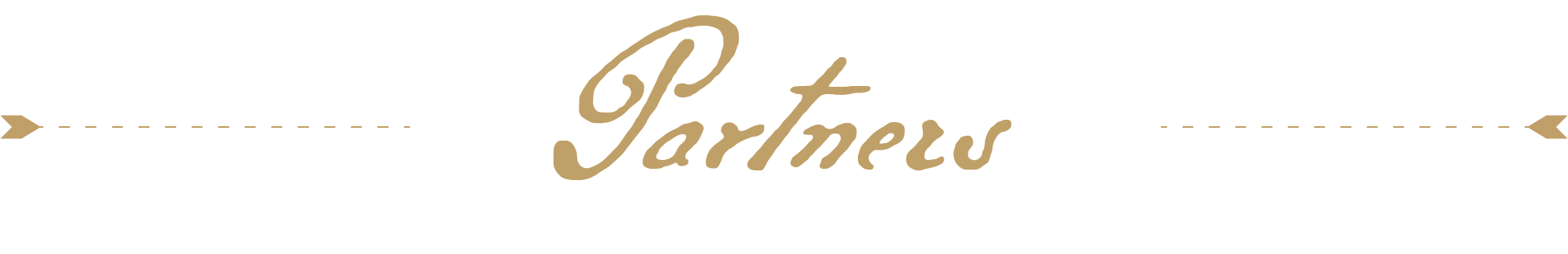 The word 'Partners' written in beige cursive font with decorative lines on each side, set against a black background.