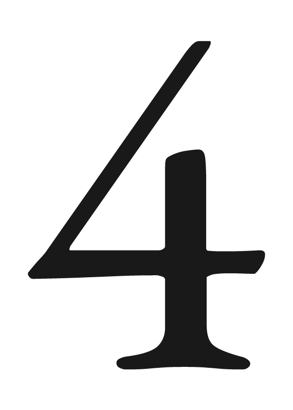 The number four written in black on a black background.