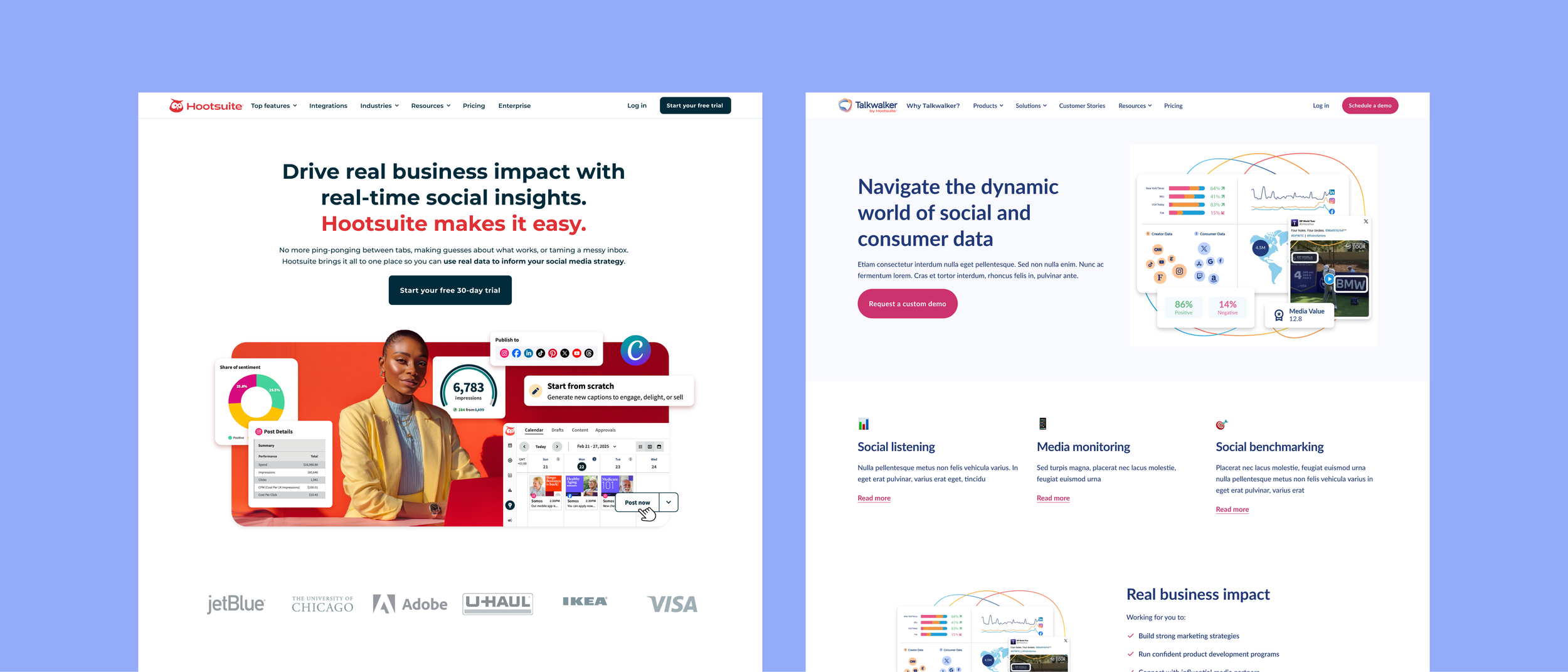 Image showcasing two homepage for two different websites.
