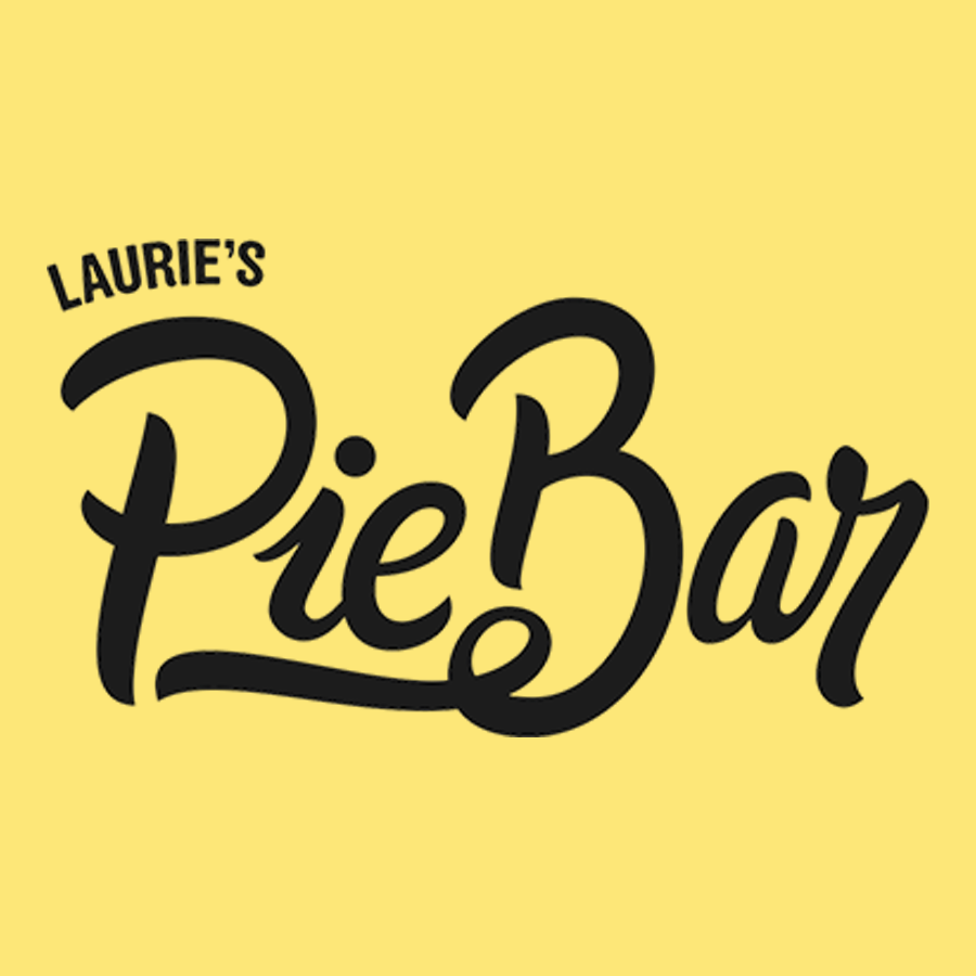 Logo for Laurie’s Pie Bar with yellow background and black cursive text.