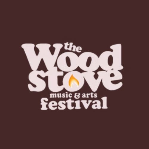 Logo for the Wood Stone Music & Arts Festival featuring stylized text with a flame integrated into the word "Stone" on a dark background.