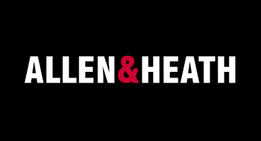 Logo with the text 'ALLEN & HEATH' in white and pink font on a black background.