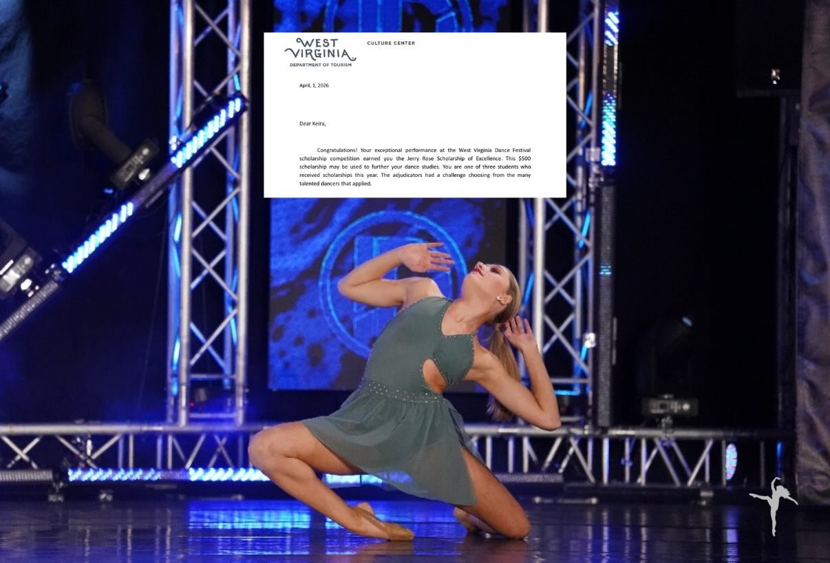 ✨ BIG congratulations to our company dancer, Keira! ✨
&ldquo;Congratulations! Your exceptional performance at the West Virginia Dance Festival scholarship competition earned you the Jerry Rose Scholarship of Excellence. This $500 scholarship may be u