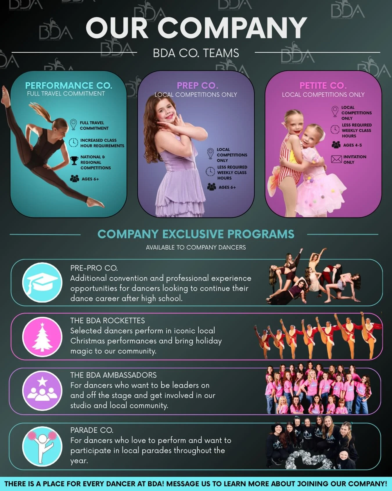 ✨ TOMORROW IT BEGINS! ✨

Company Launch Week starts tomorrow at BDA, and we can&rsquo;t wait to welcome both returning and new dancers as we kick off season 17! 🩵

Whether you&rsquo;re interested in our:
⭐ Performance Co. 
⭐ Prep Co.
⭐ Petite Co. (A
