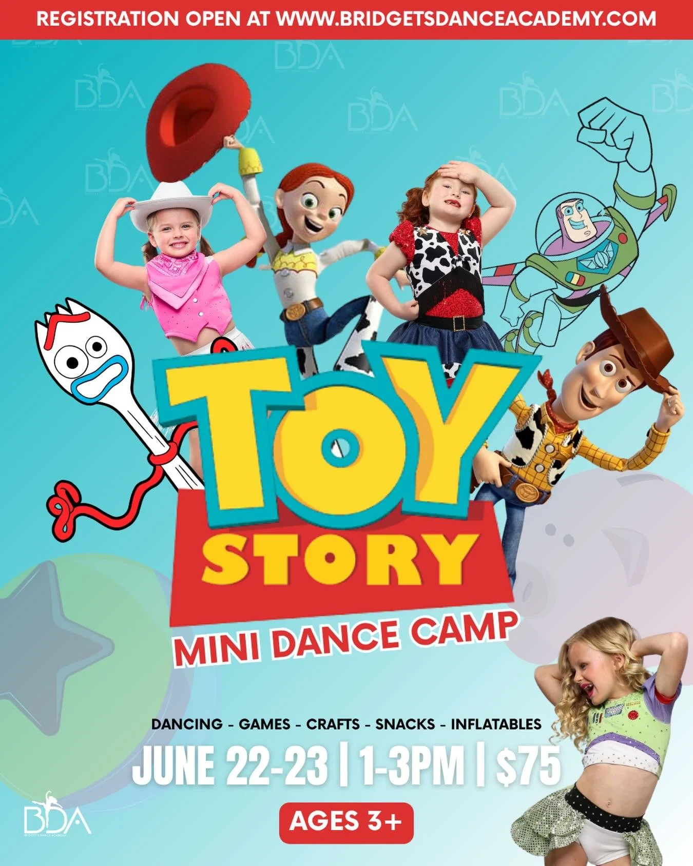 🧸🚀✨ TOY STORY MINI DANCE CAMP! ✨🚀🧸
⭐ Registration is now open at www.BridgetsDanceAcademy.com ⭐

To infinity and beyond! Join us for two days of toy-filled adventures, dancing, creativity, and fun at Bridget&rsquo;s Dance Academy!

🤠 Dance 🎨 Cr