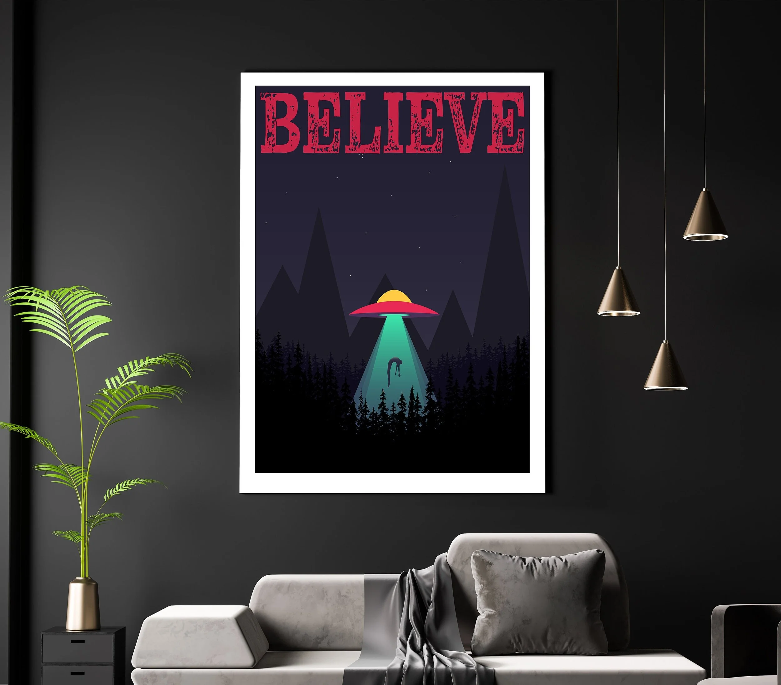 Woodland Abduction Art Print: UFO Sci-Fi Poster (A3, A4)