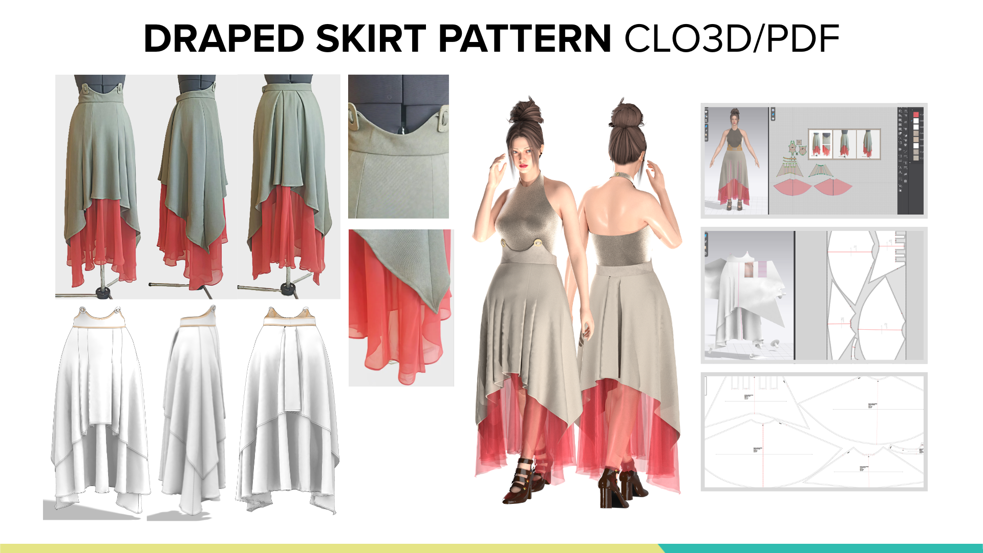 Reverse Engineered Draped Skirt Pattern | CLO3D & Digital Pattern Development

Originally designed through draping, this layered asymmetrical skirt was later reverse engineered into a production-ready digital pattern using CLO3D. The project demonstr
