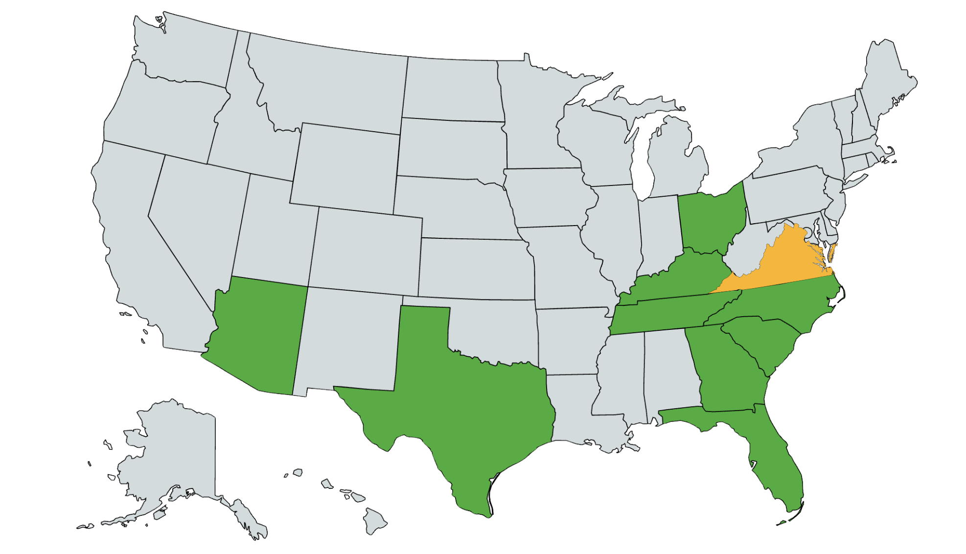 Map showing Area 2 Farms franchise locations and expansion communities