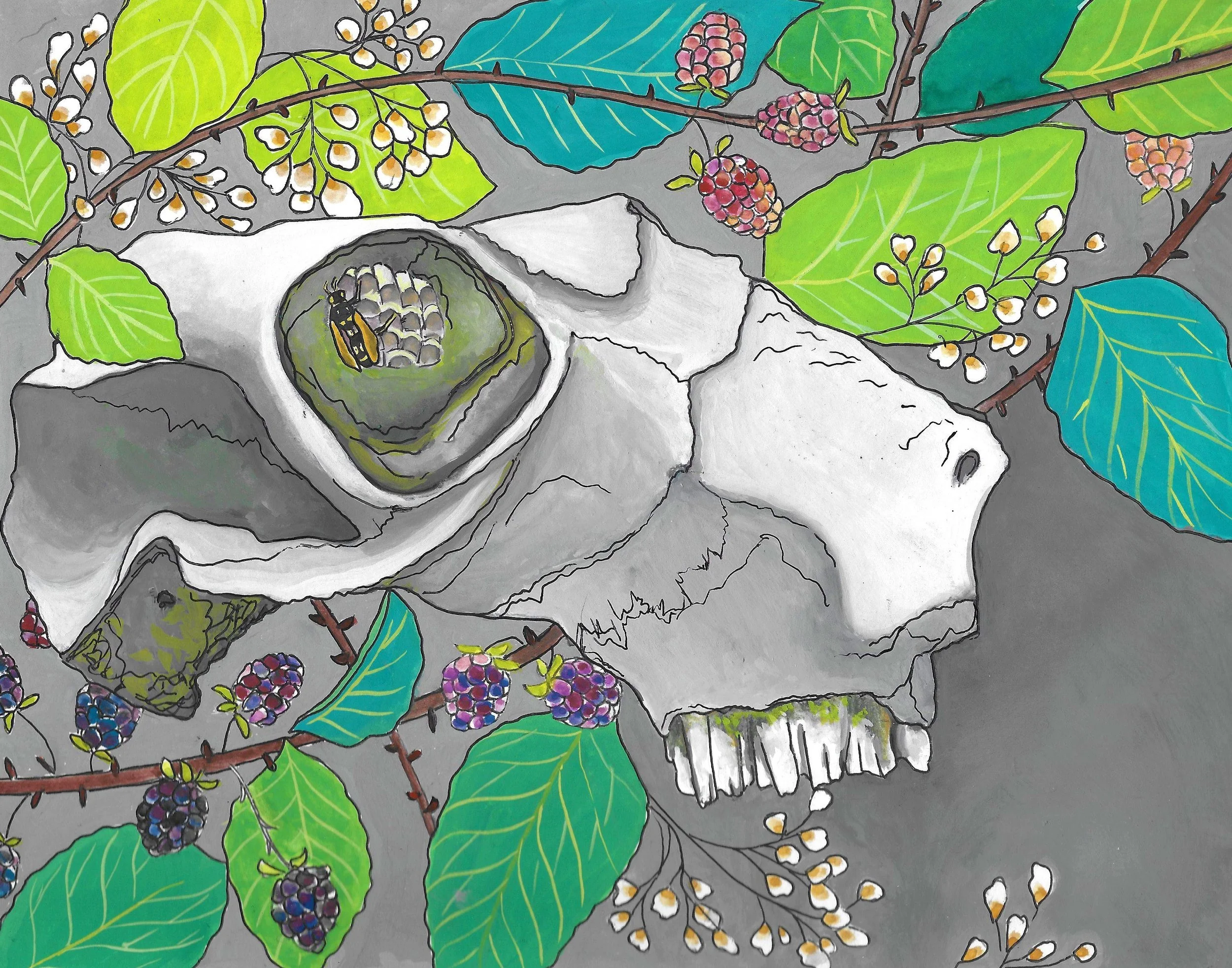 The Nest and the Skull | 8"x10" | Gouache and Ink | SOLD