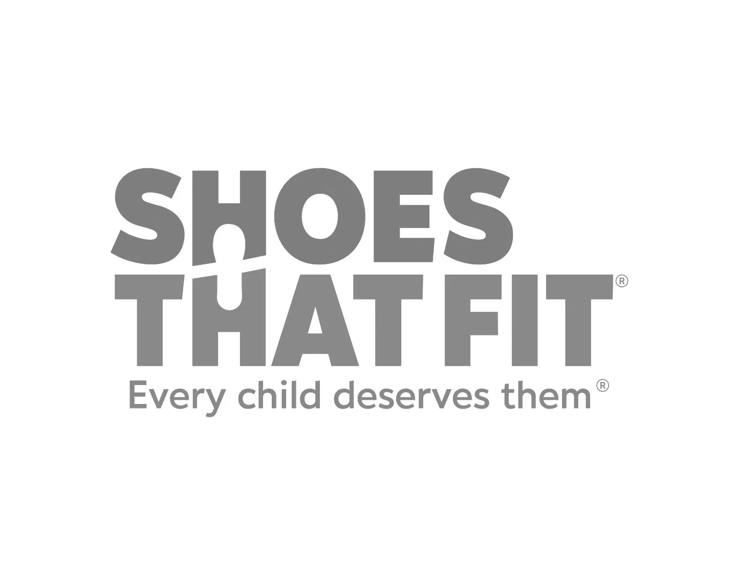 SHOES THAT FIT logo with a slogan 'Every child deserves them' beneath.