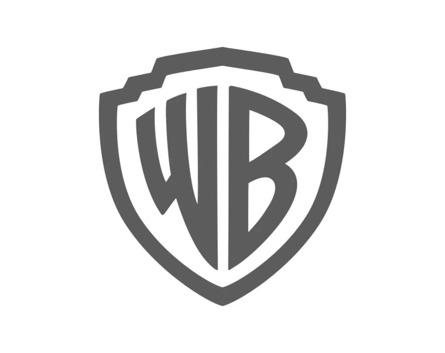 Black and white Warner Bros shield logo with stylized letters WB in the center.