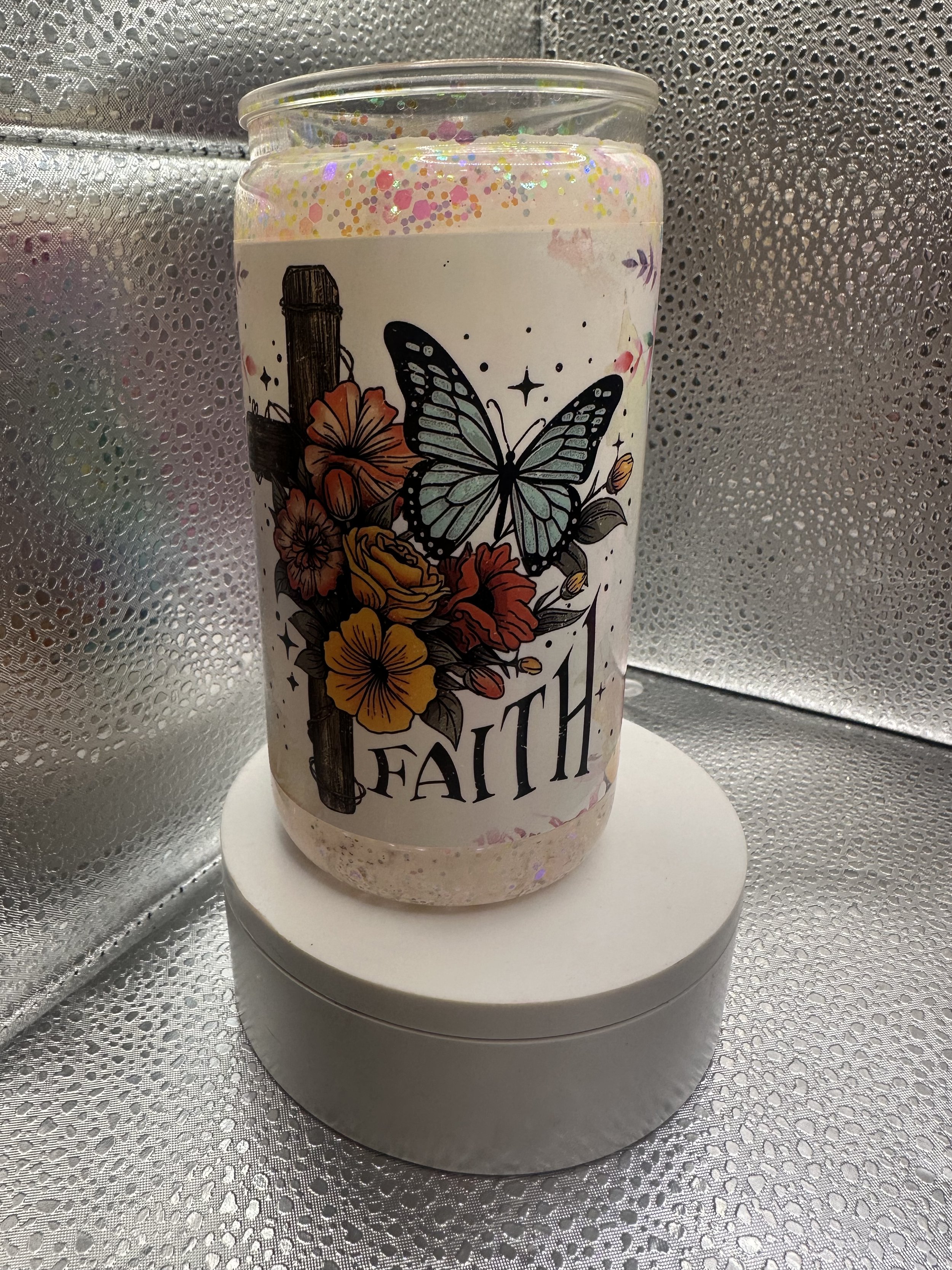 16oz full glitter tumbler with white