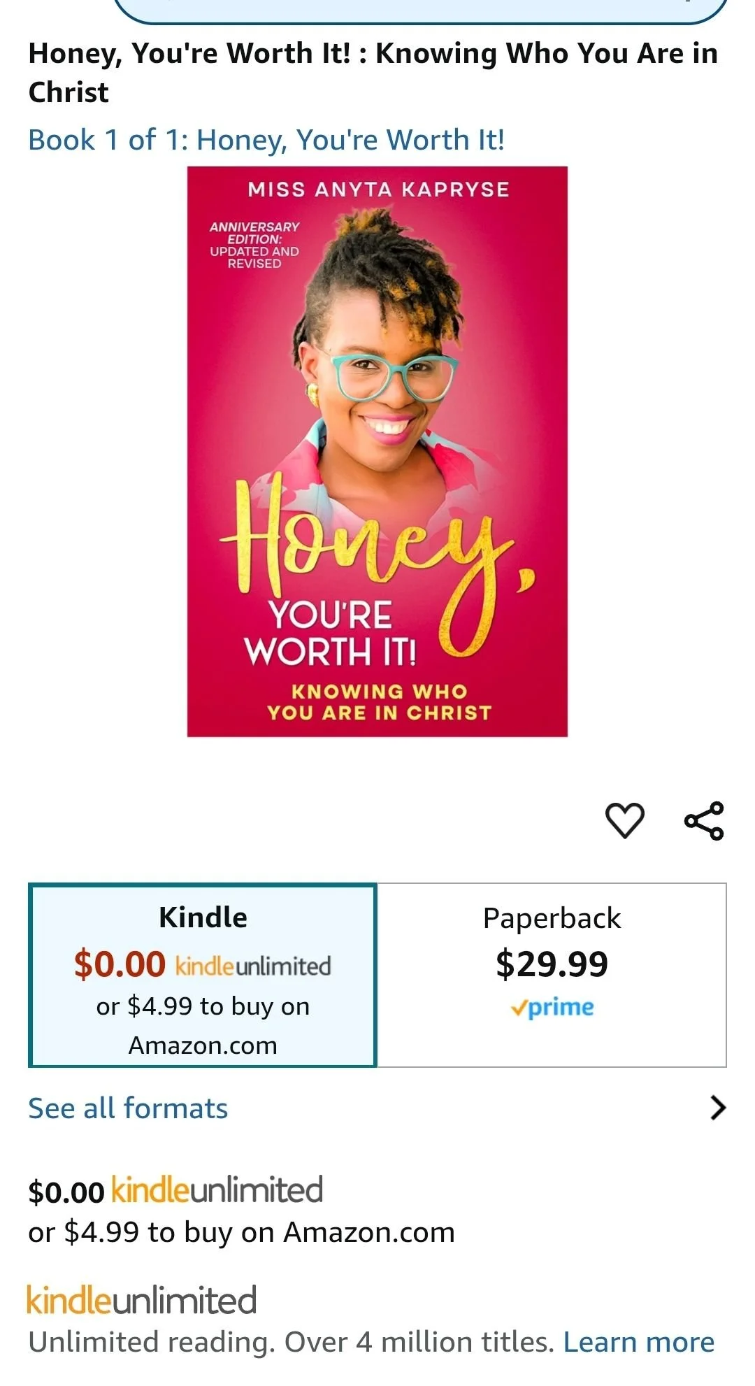 👀Kindle deal alert! ☺️🙌🏾 Stop over to Amazon to take advantage of the Kindle edition discount and download my anniversary edition of Honey, You're Worth It! Thanks in advance for your support!