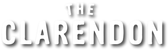The logo for The Clarendon, featuring the name in white uppercase letters on a black background.